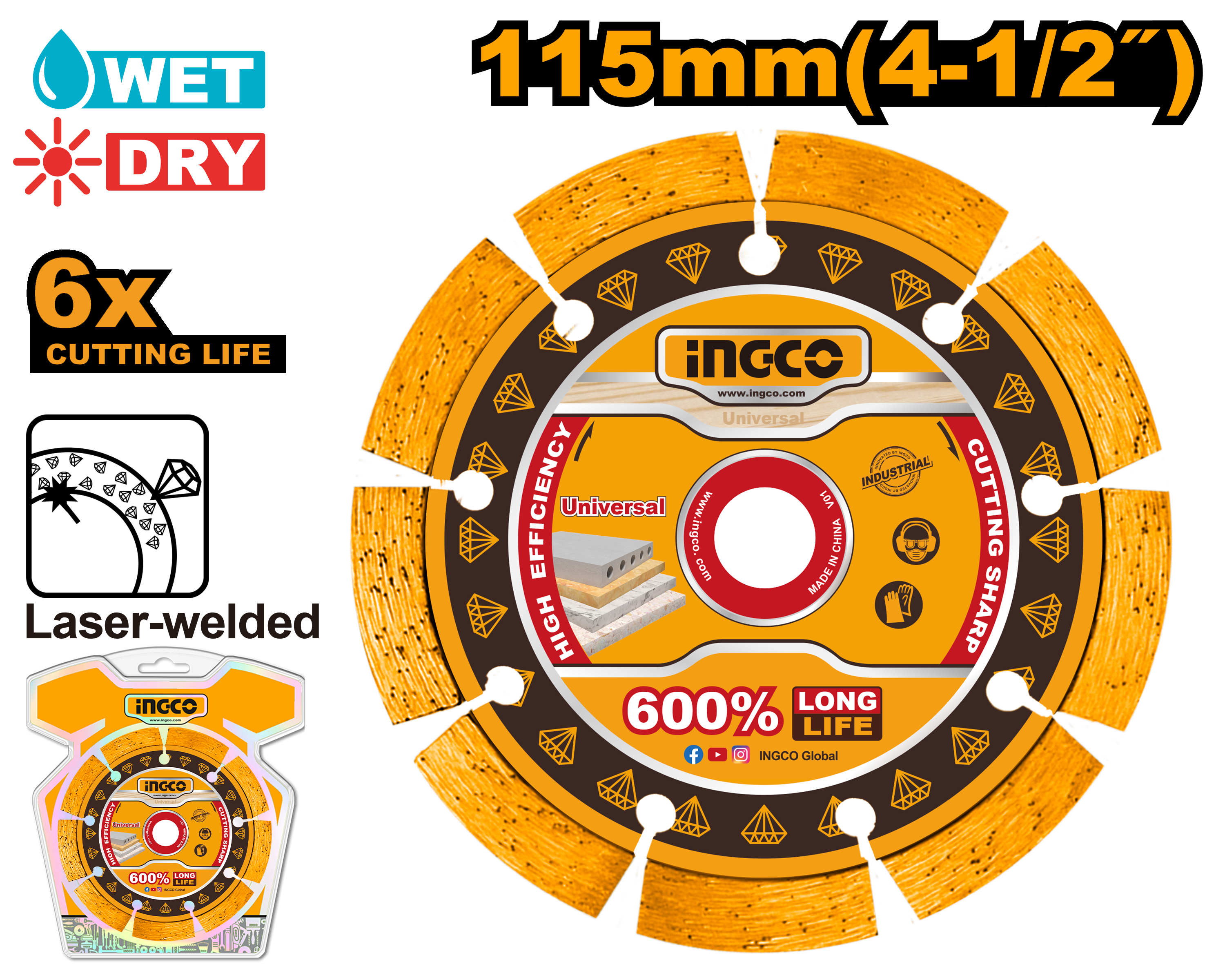 INGCO Diamond Cutting Disc 115mm for Stone and Concrete