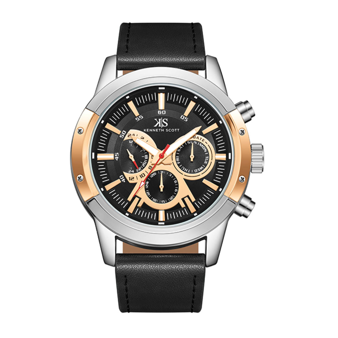 Kenneth Scott Men's Analog Black Dial Watch, K24121-SLBBK