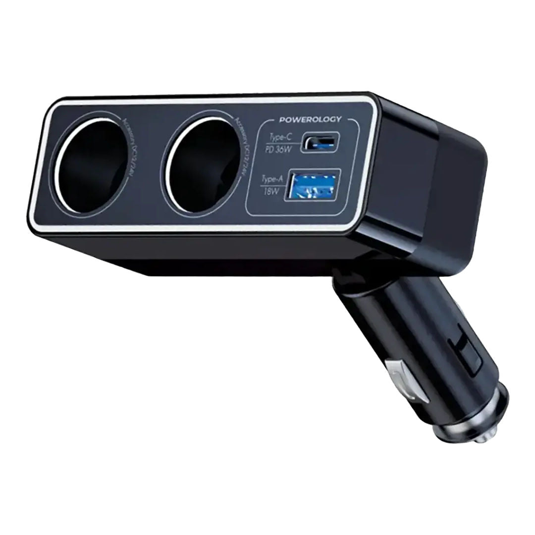 Powerology Brio 54W Multi-Port Car Charger, Black