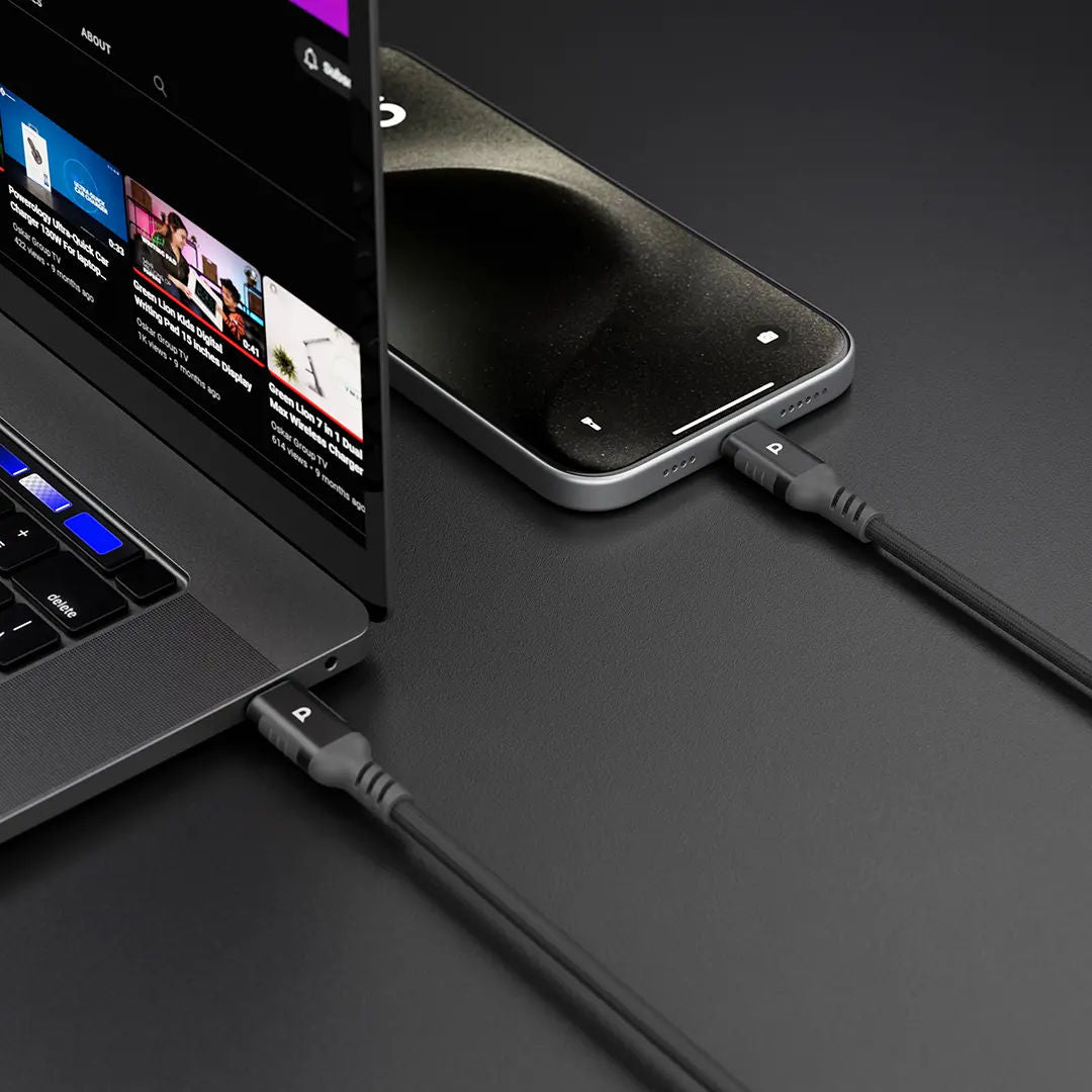 Powerology Power Sync Weave USB-C to Lightning Cable, 60W, Black