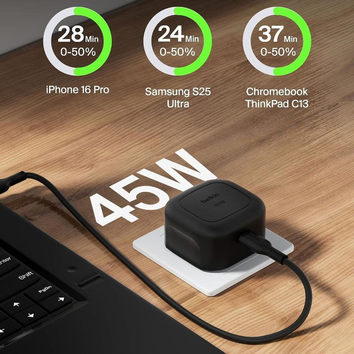 Belkin 45W USB-C PD Wall Charger, USB-C to USB-C Cable, 1M