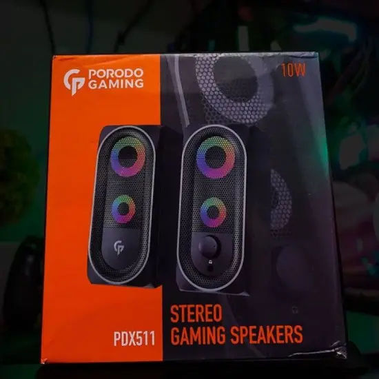 Porodo Gaming Stereo Bluetooth Speakers, 10W, RGB Lights, AUX & Bluetooth, Black