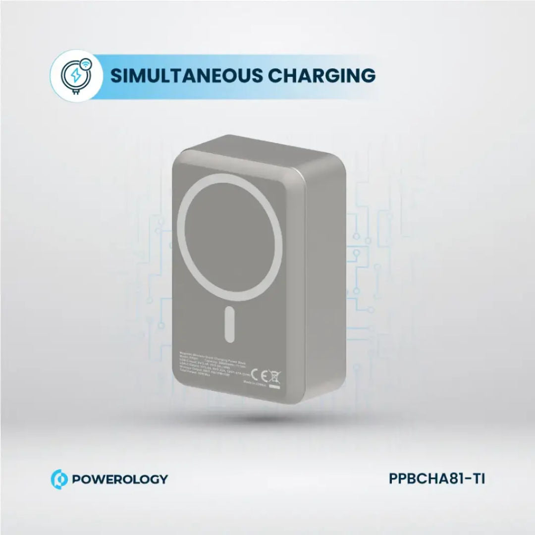 Powerology 30000mAh MagSafe Aluminum Power Bank, Compact Design