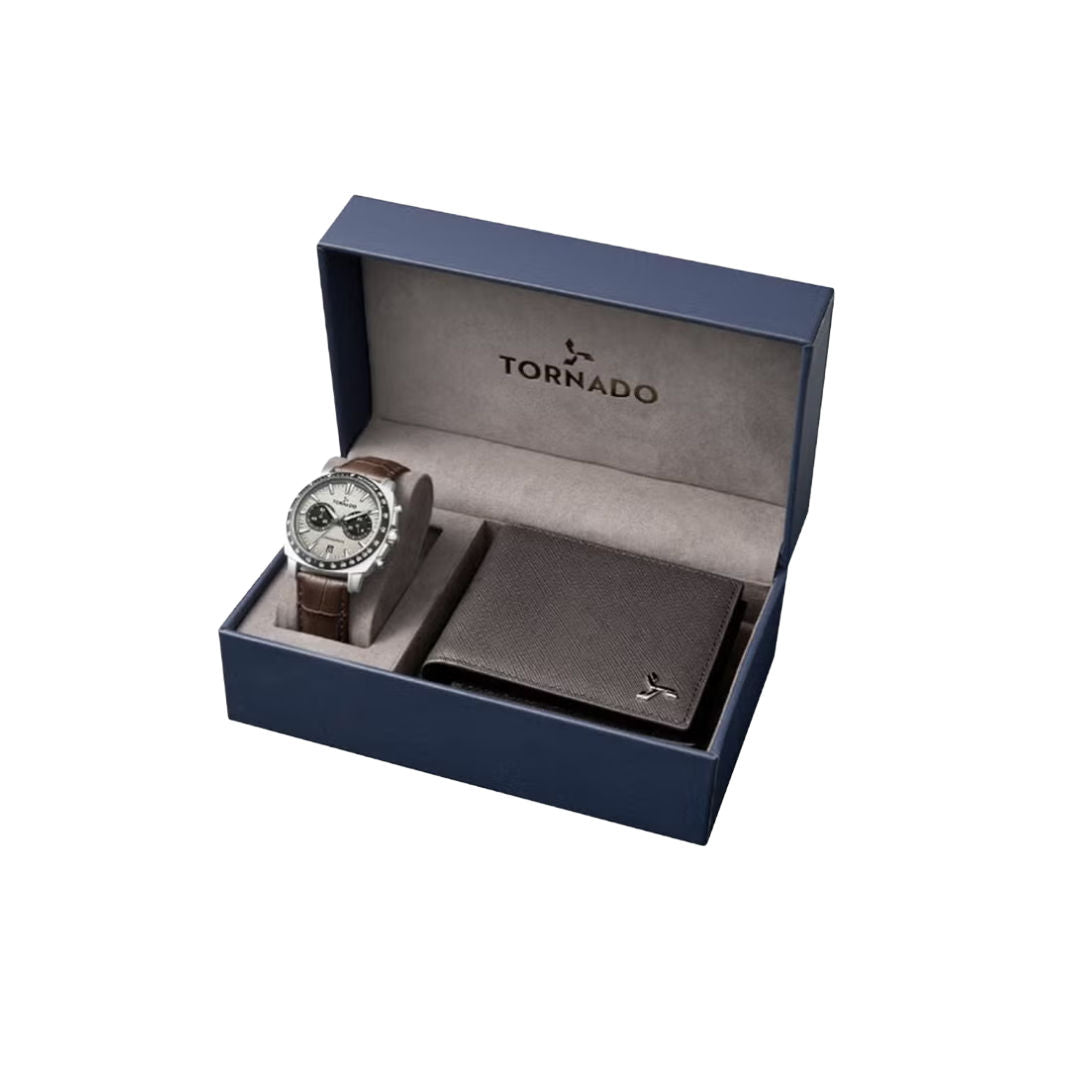 TORNADO Men's Chronograph Seiko VK64 Leather Movement Watch Set
