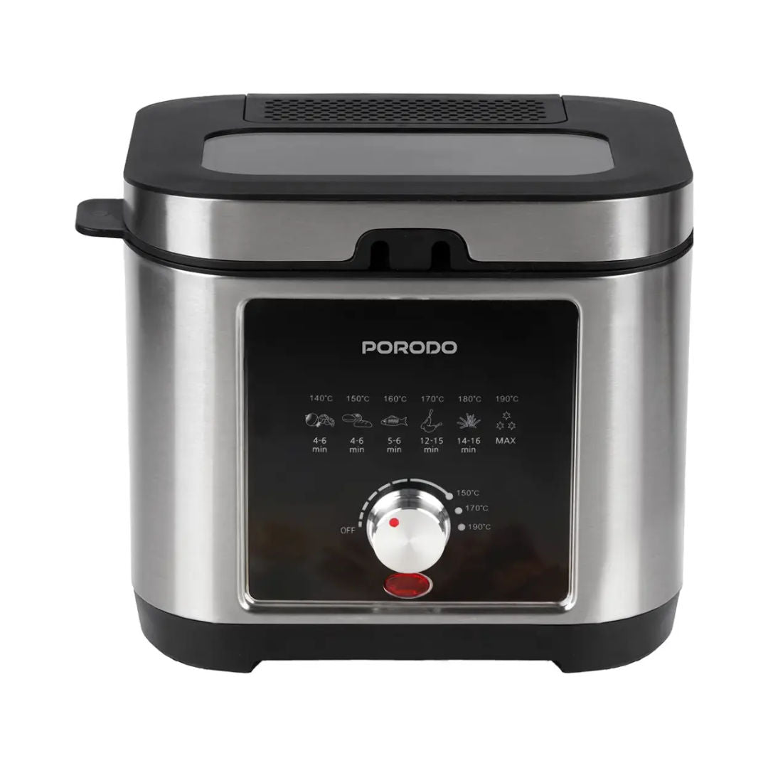 Porodo Lifestyle Stainless Steel 2.5L Deep Fryer with Adjustable Temperature & Non-Stick Tray, Silver