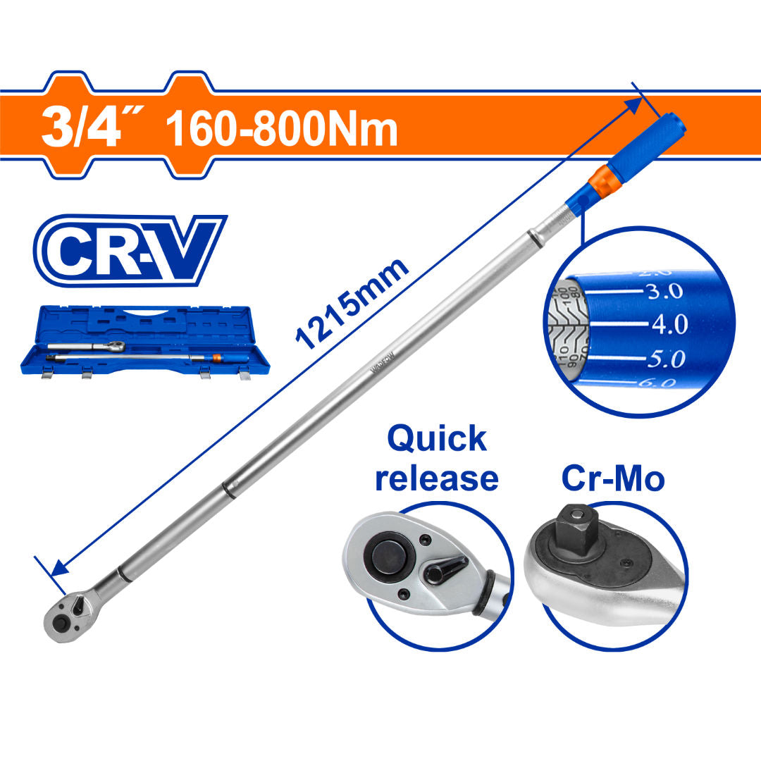 WADFOW 3/4" Preset Torque Wrench, 160–800 Nm