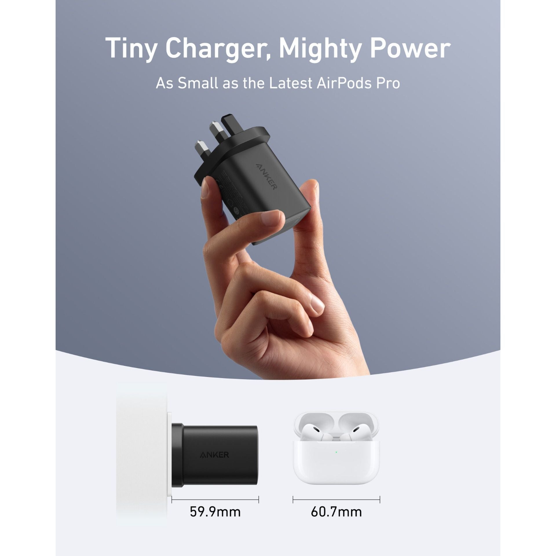 شاحن Anker Nano بقوة 100 واط مع كابل USB-C بطول 6 أقدام، وشحن سريع عبر PD، ومقبس بريطاني صغير الحجم، B2679K11