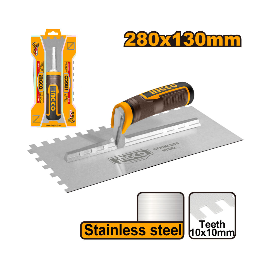 INGCO Plastering Trowel With Teeth, 280x130mm, 10x10mm Teeth