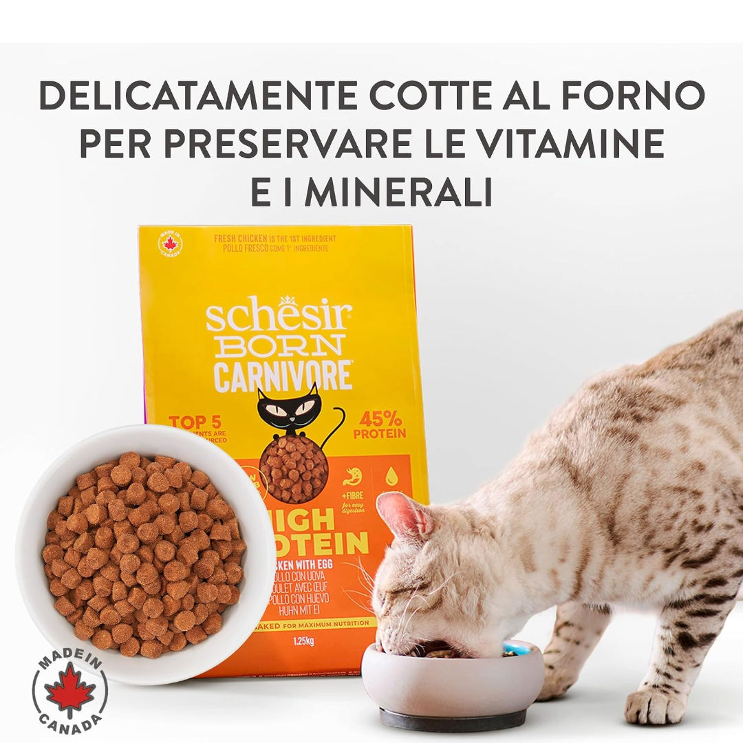 Schesir Born Carnivore Grain Free Oven Baked Chicken & Egg Dry Cat Food, 1.25kg