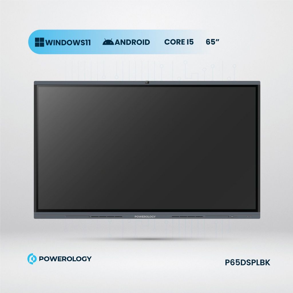 Powerology 65" Interactive Smartboard, Android 11 + Windows 11, 8GB + 128GB, Black