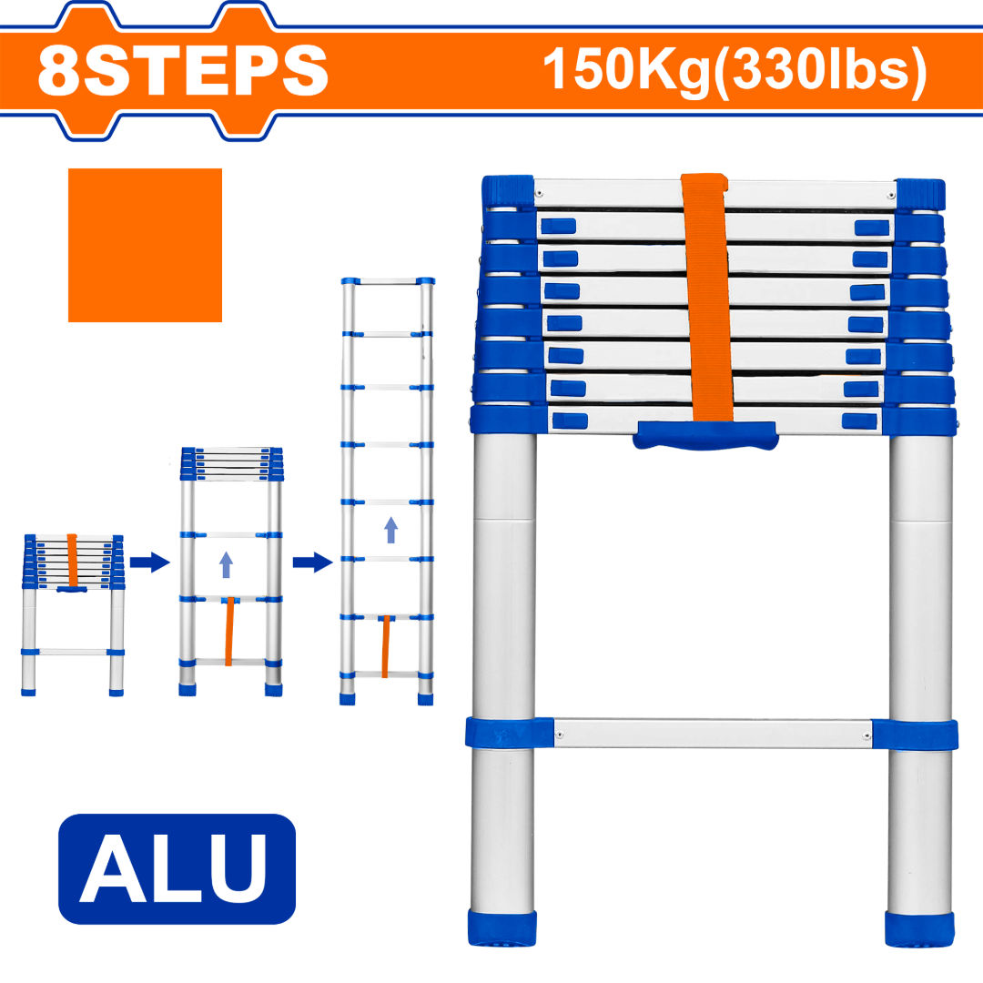 WADFOW Telescopic Ladder, Aluminum, 150 kg Load Capacity