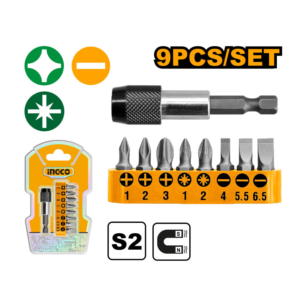 INGCO 9 Pieces Screwdriver Bits Set