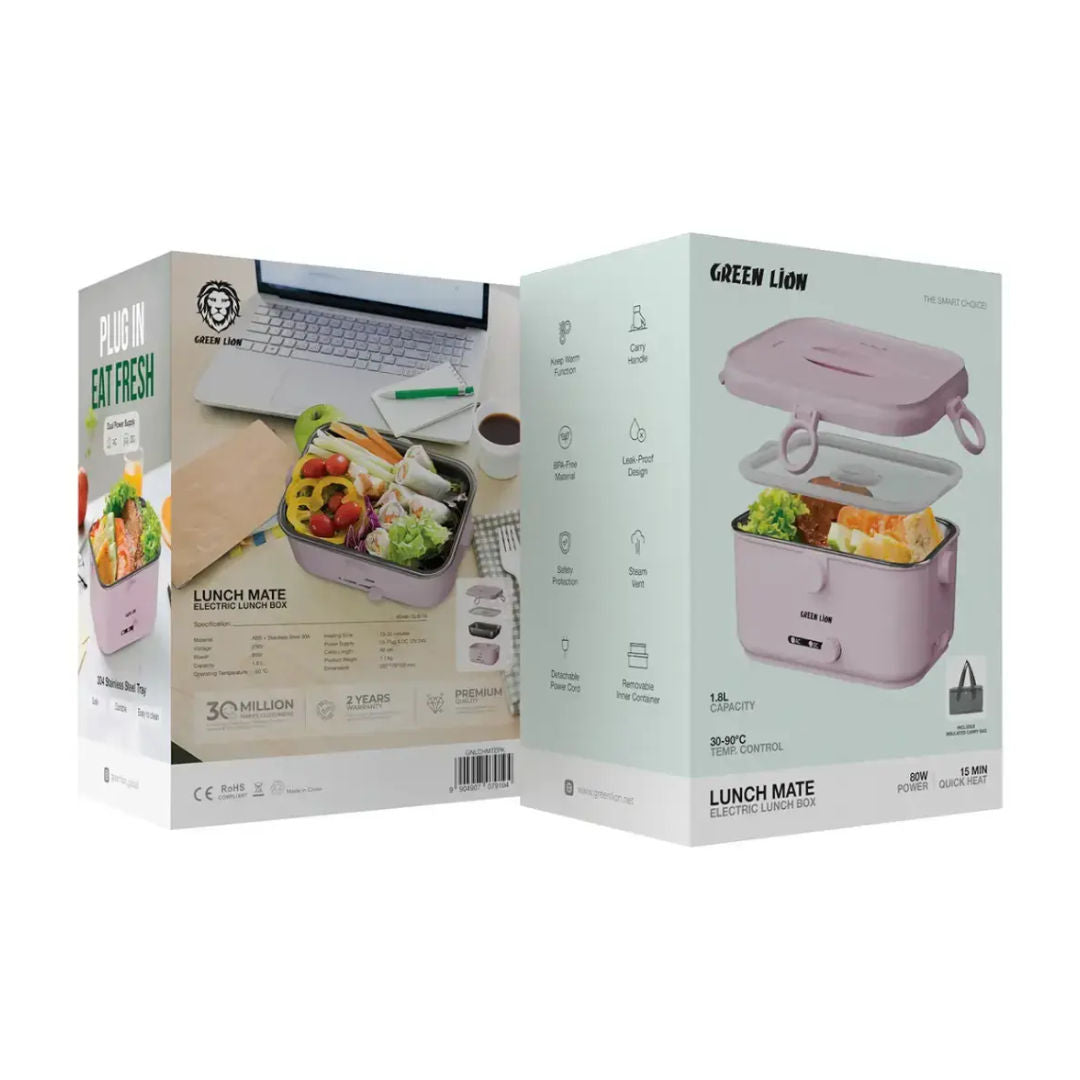 Green Lion Lunch Mate Electric Lunch Box with Heating Function – Portable Food Warmer, Pink