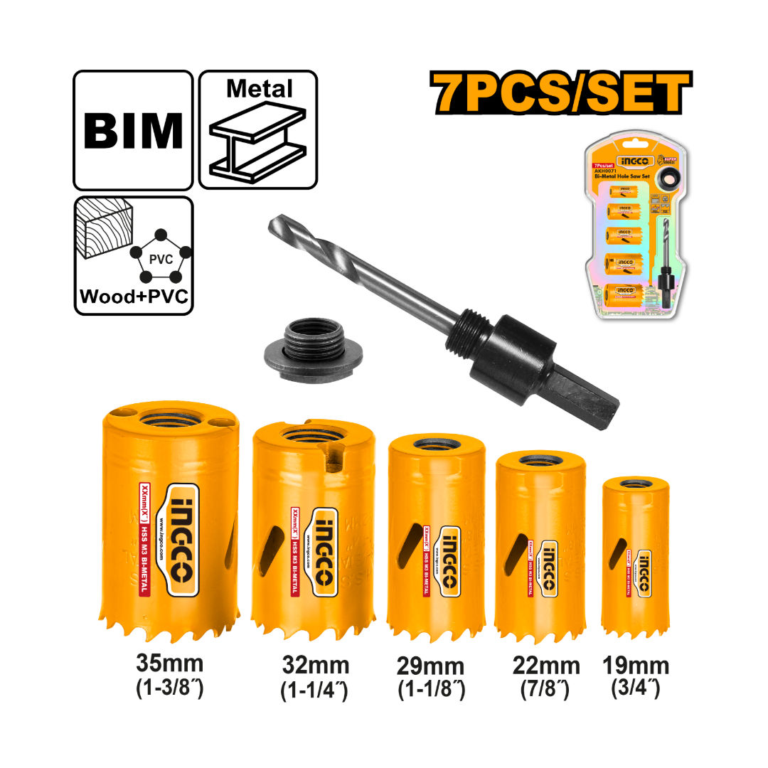 INGCO Bi-Metal Hole Saw Set, 7 Pieces