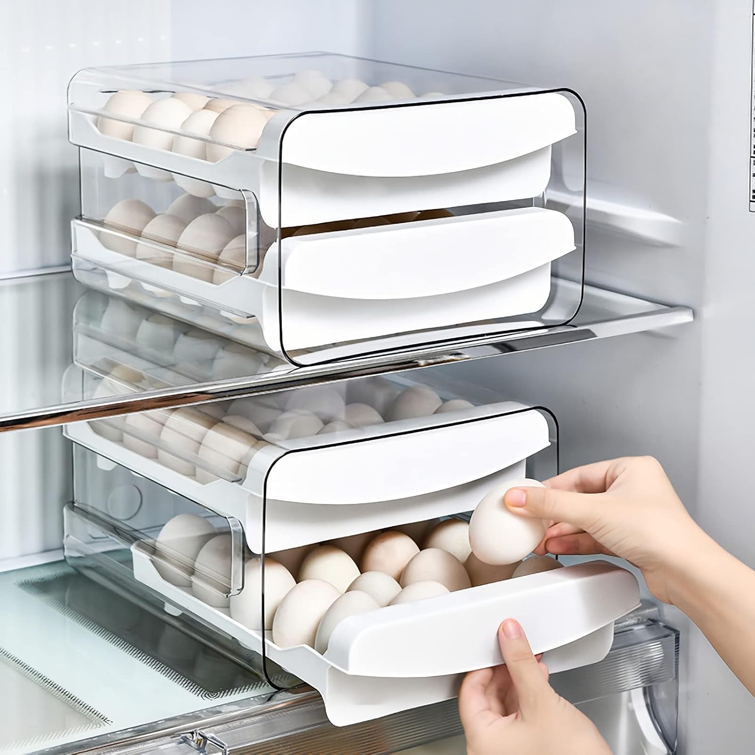 Stackable Refrigerator Egg Storage Container (White)