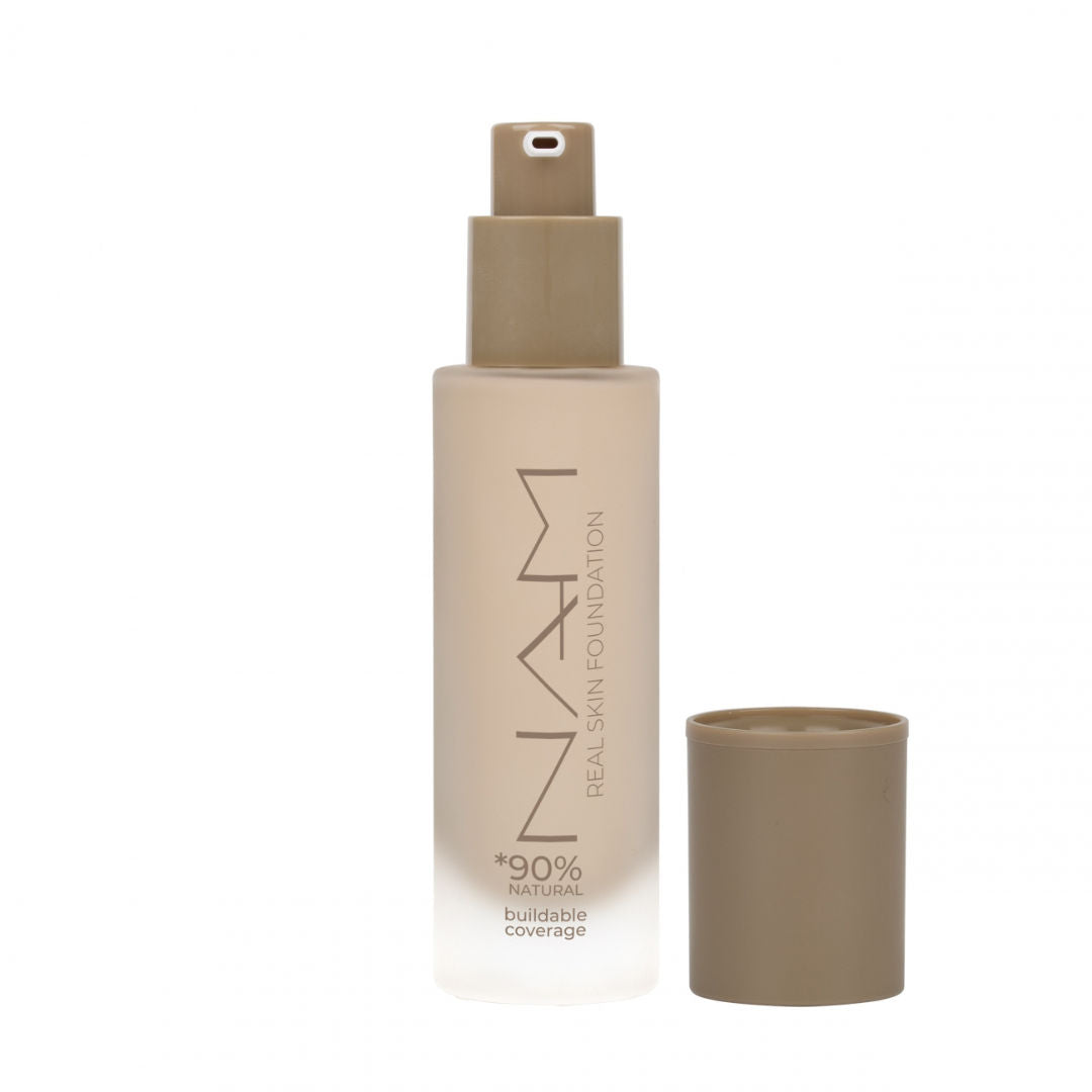 NAM Real Skin Foundation, Lightweight, Buildable Vegan Foundation with Hyaluronic Acid & Rice Extract, 30ml