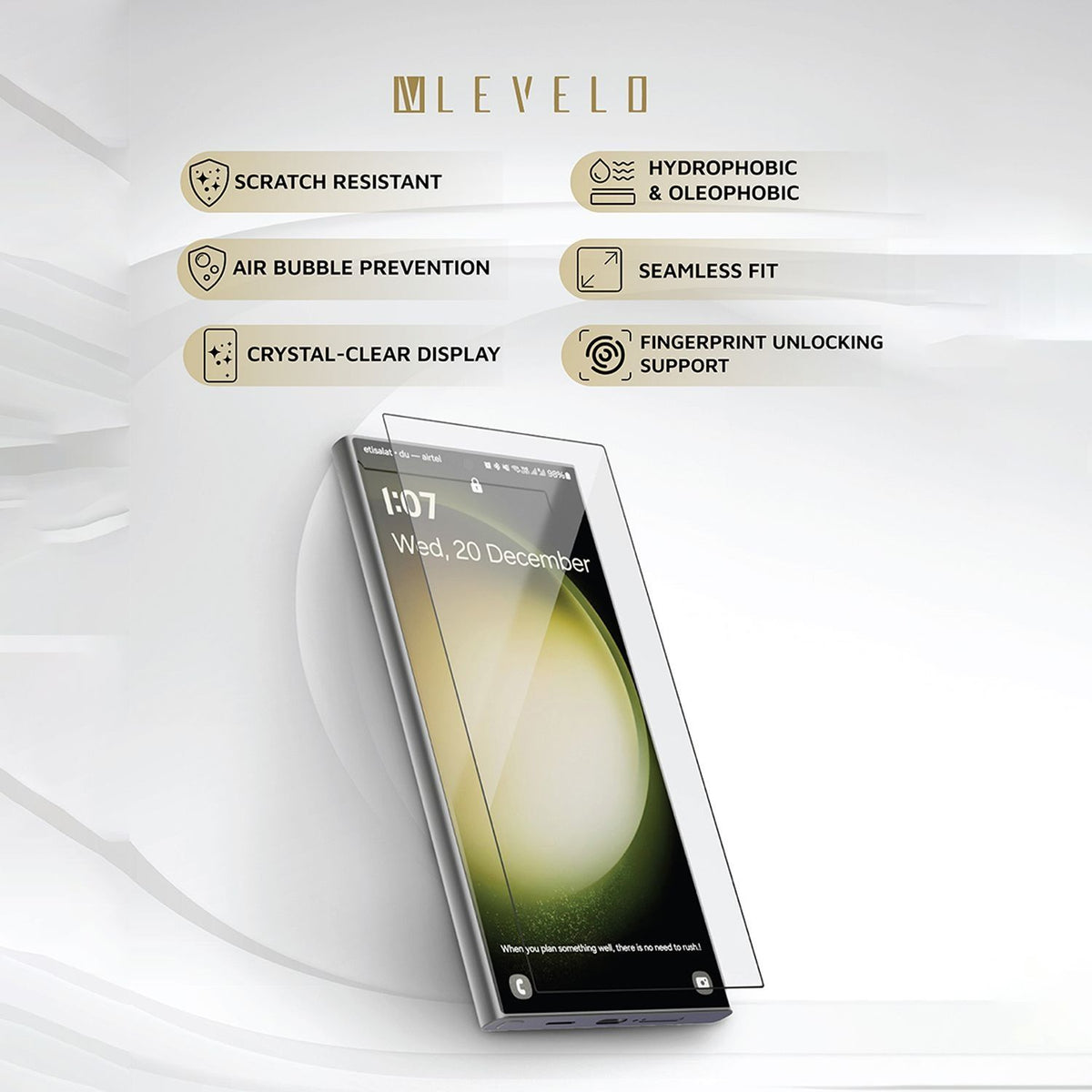 Levelo 2.5d Silk Print High Silicon Aluminum Glass HD Screen Protector For Samsung S24 Plus & S24, Clear
