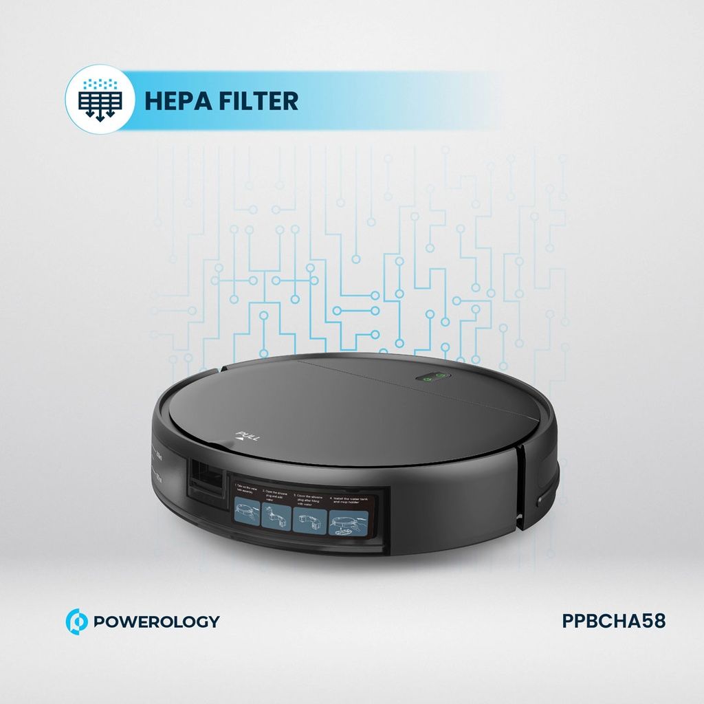 Powerology Smart Robovac Vacuum & Mop, Wi-Fi Control, Black
