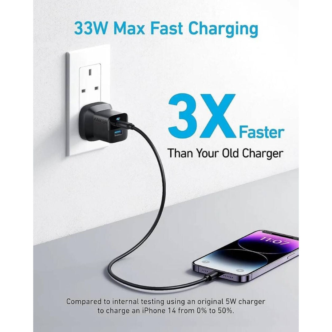 Anker 323 Dual-Port Fast Charger 33W with USB-C to USB-C Cable, PD & PowerIQ, Black