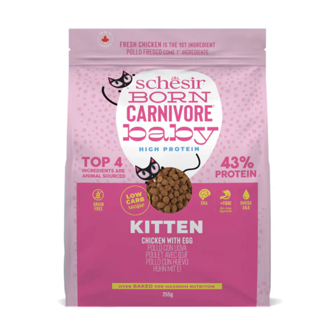 Schesir Born Carnivore Grain Free Oven Baked Dry Food High-Protein For Kitten, Chicken & Egg, 255g