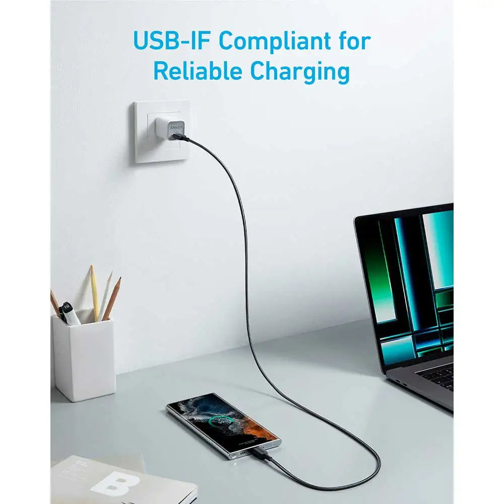 كابل Anker 322 من USB-C إلى USB-C للشحن السريع، مضفر، أسود