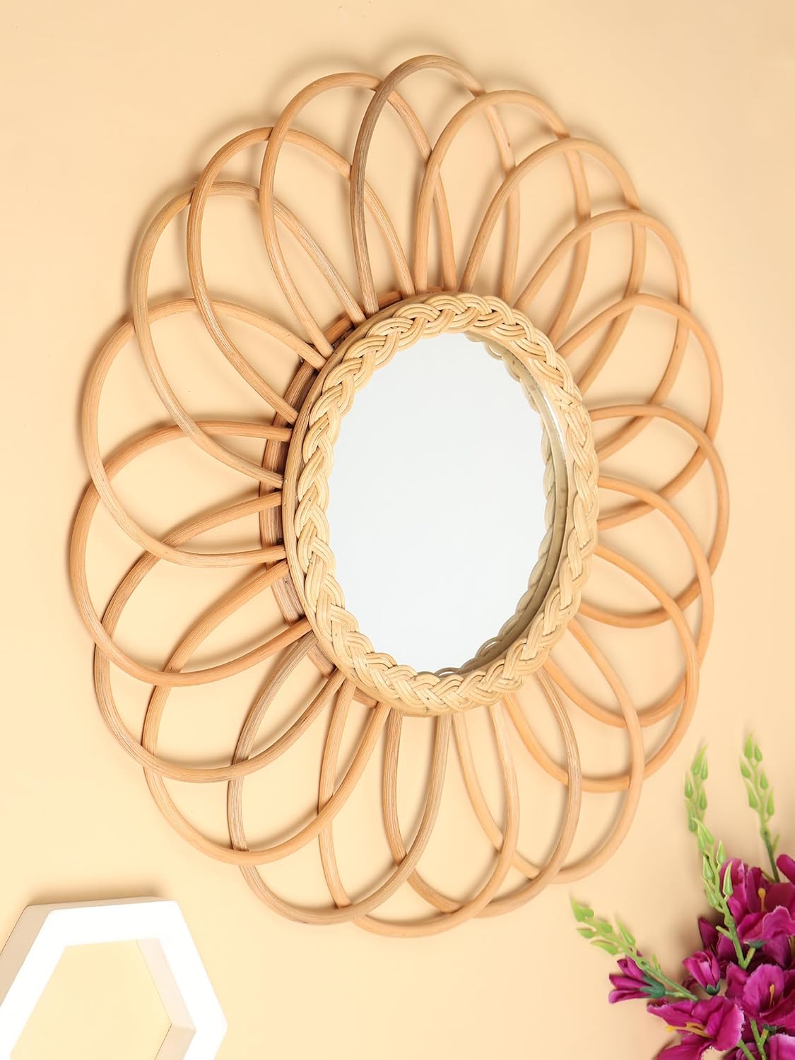 Natural Wood-Framed Mirror, 55cm