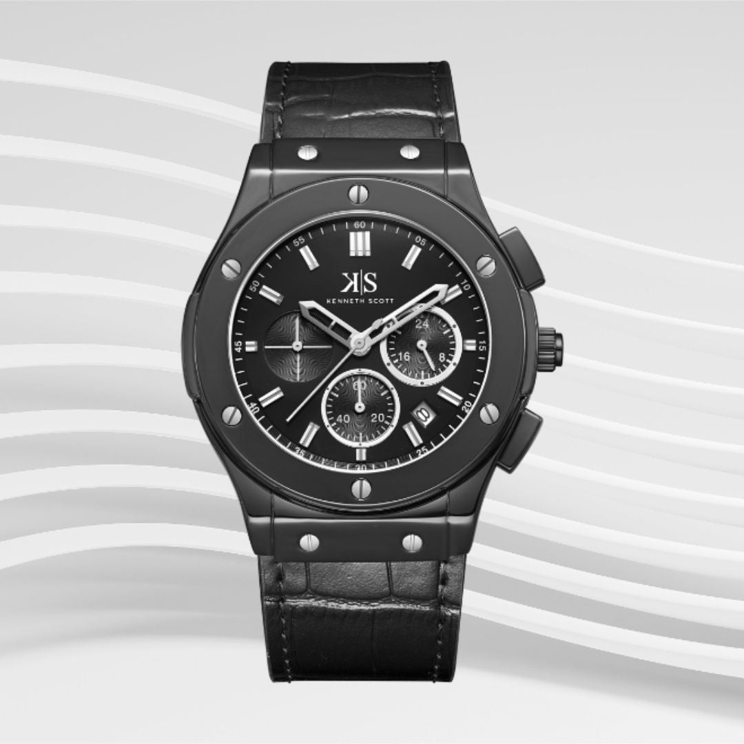 Kenneth Scott Men’s Multi-Function Quartz Watch with Leather Strap, K24115 Series