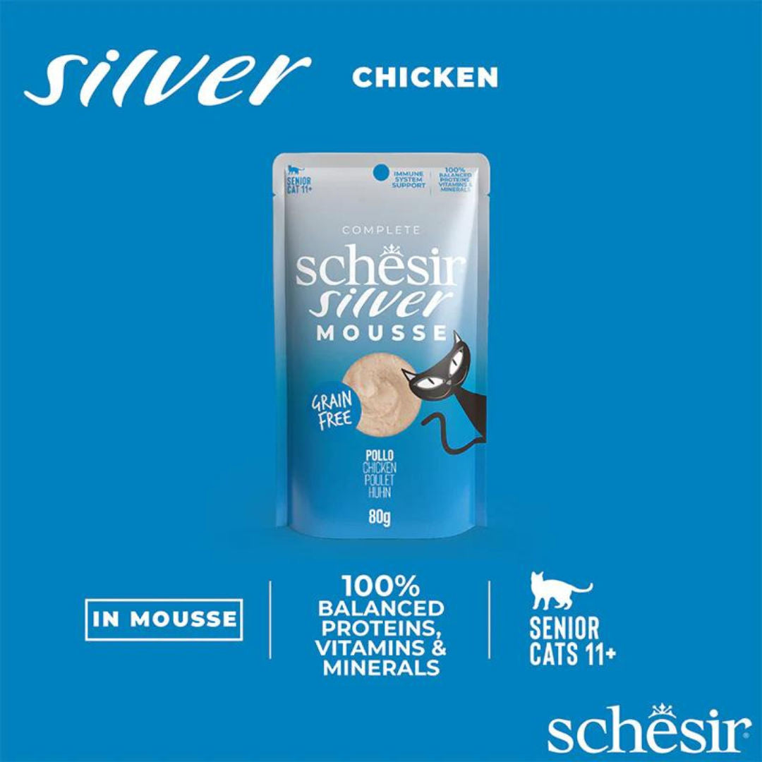 Schesir Silver Mousse Senior Cat Chicken Wet Food, 80gm