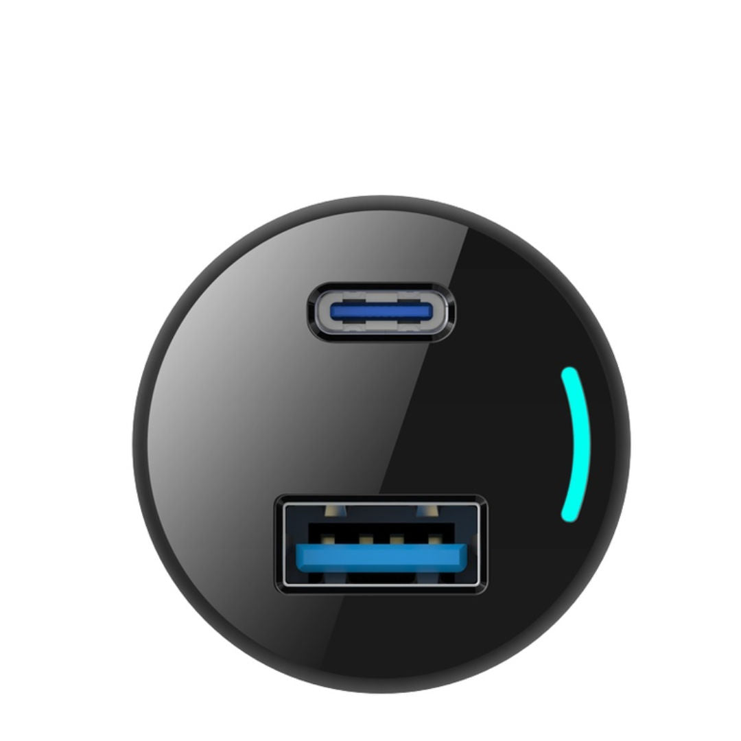 Powerology 65W PD + QC3.0, LED Dual Ports Car Charger, Black