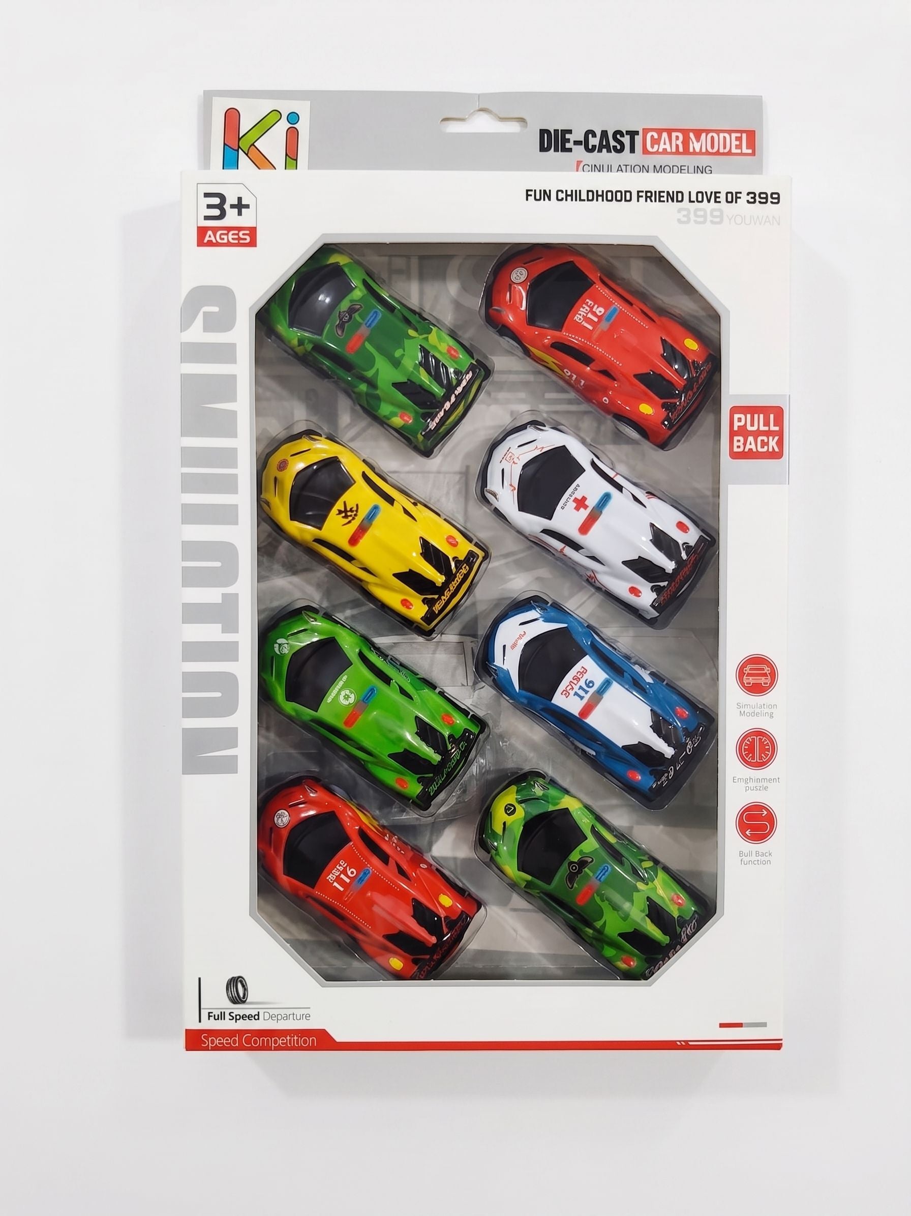 Die-Cast Supercar Vehicle Set (Pack of 8) – Pull-Back Toy Cars for Kids 3+