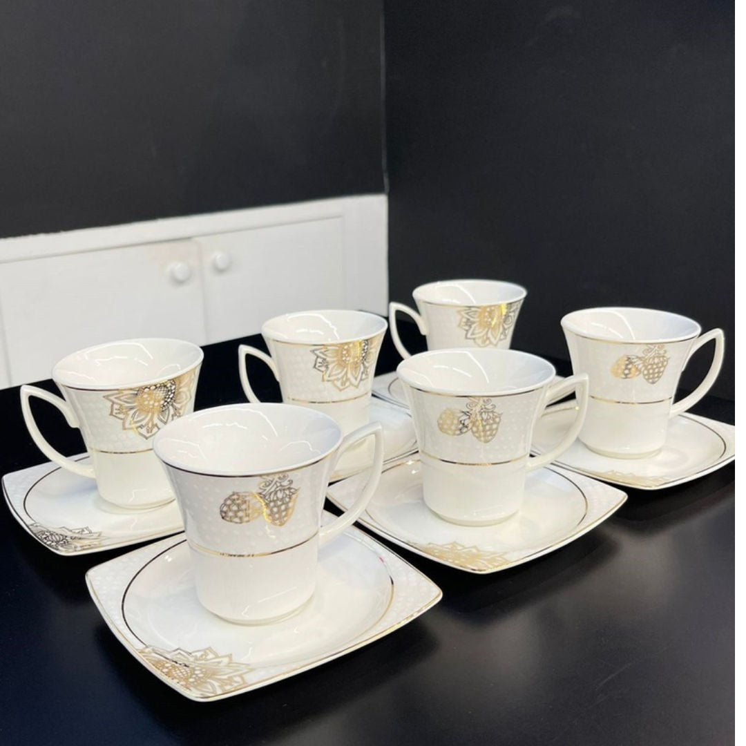 Kutahya Porselen Bone Mare Tea Cup & Saucer Set, 12Pcs