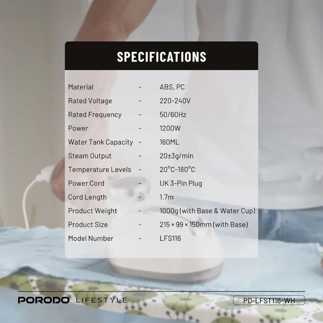 Porodo Lifestyle Retro Thermometer Steam & Heat Iron, White