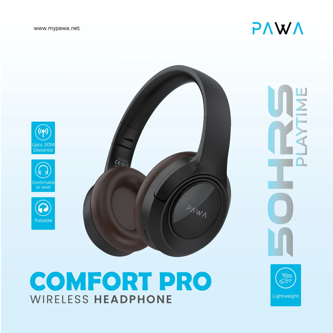 Pawa Wireless Bluetooth Headphone Comfort Pro, Black