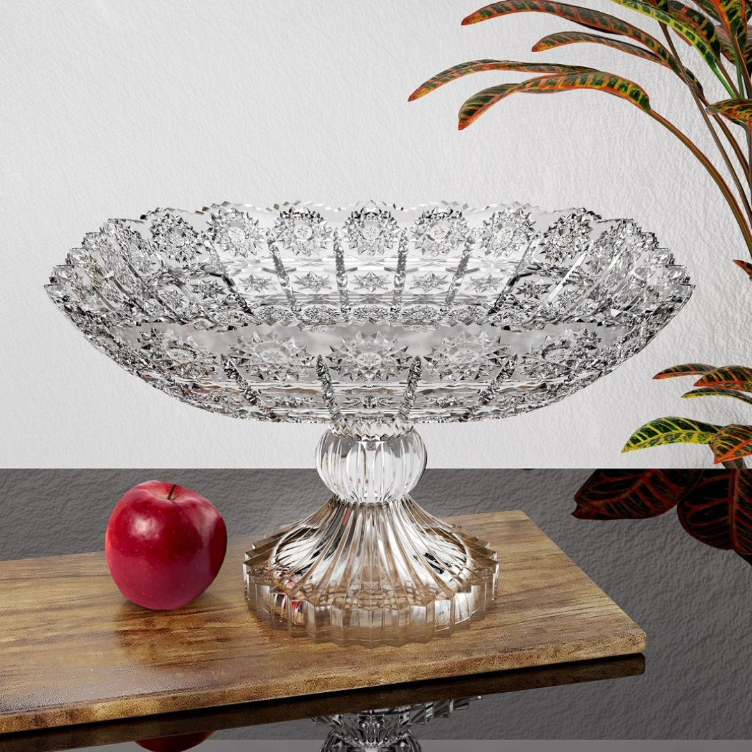 City Glass Bohemia Square Fruit Bowl With Stem, 27.5cm, Tray Gift Box