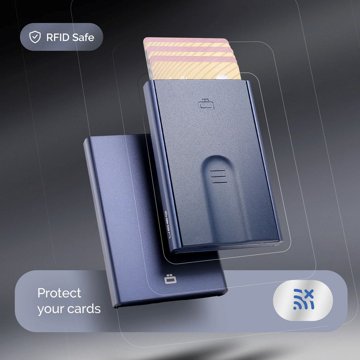 Ogon Automatic Slider Card Holder, Navy Blue