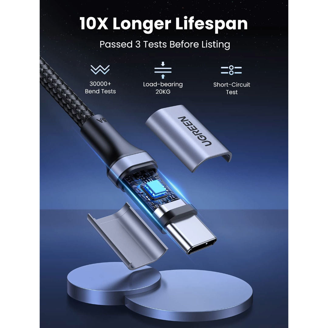 كابل الشحن السريع المضفر من UGREEN من USB-C إلى USB-C بتقنية Power Delivery بقدرة 100 واط، لون رمادي فضائي، طول 1 متر