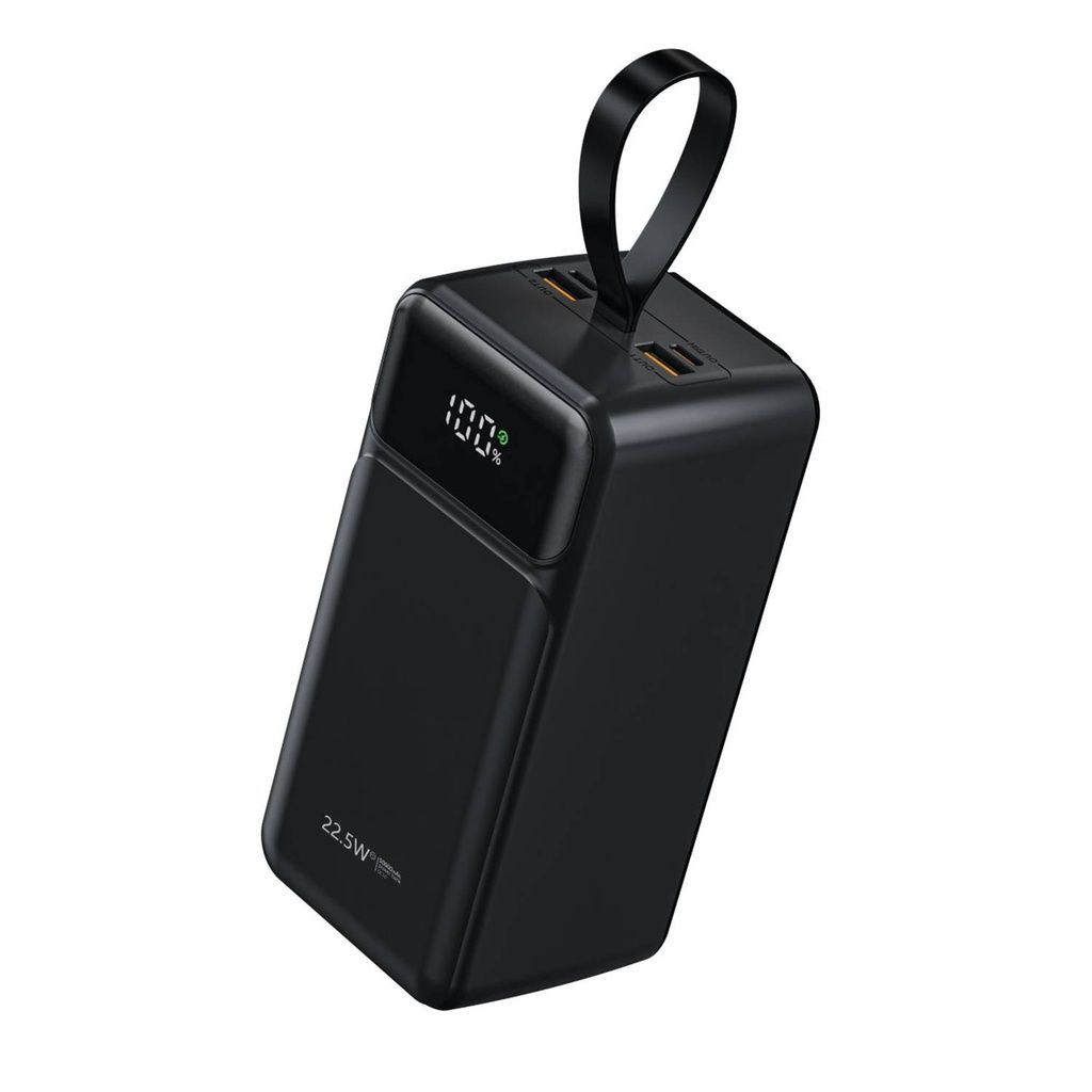 Green Lion Power Tank 50000mAh Power Bank with Built-in Cables, 22.5W Fast Charging & Display, Black