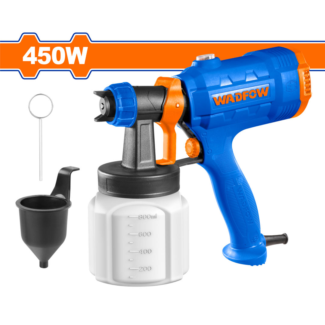 WADFOW Spray Gun, 450W, Electric 0.1–0.2 Bar, 800ml Cup, 100 Din-S Max Viscosity