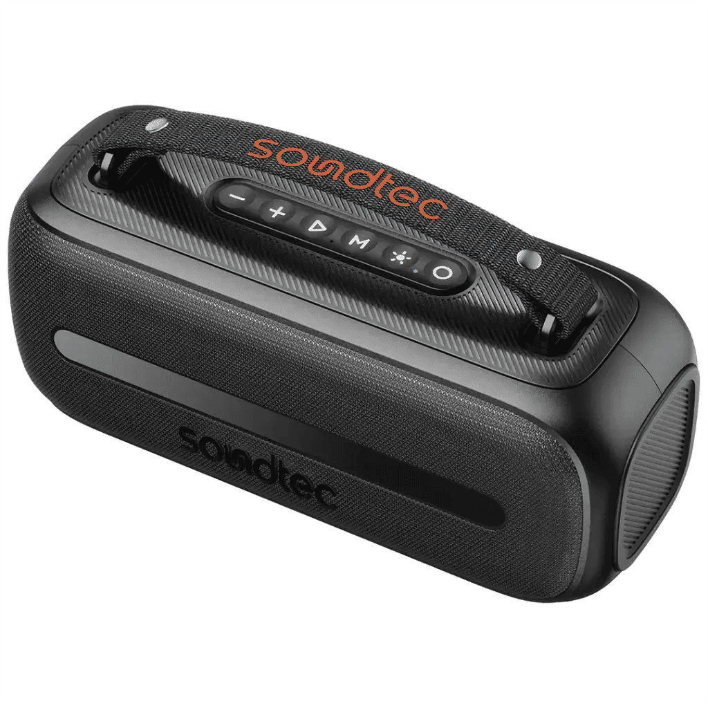 Porodo Soundtec 14W Bluetooth Speaker with Dual Wireless Microphones, RGB Lights, FM, USB Playback, Black