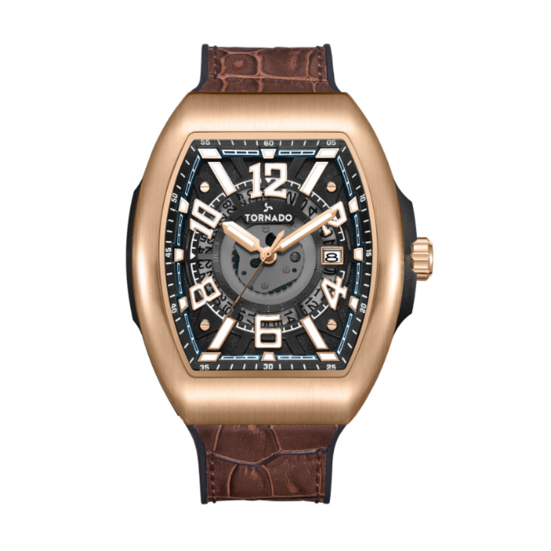 Tornado Men's Xenith 3-Hand Leather Rubber Band Analog Watch, 44mm, T25301 Series