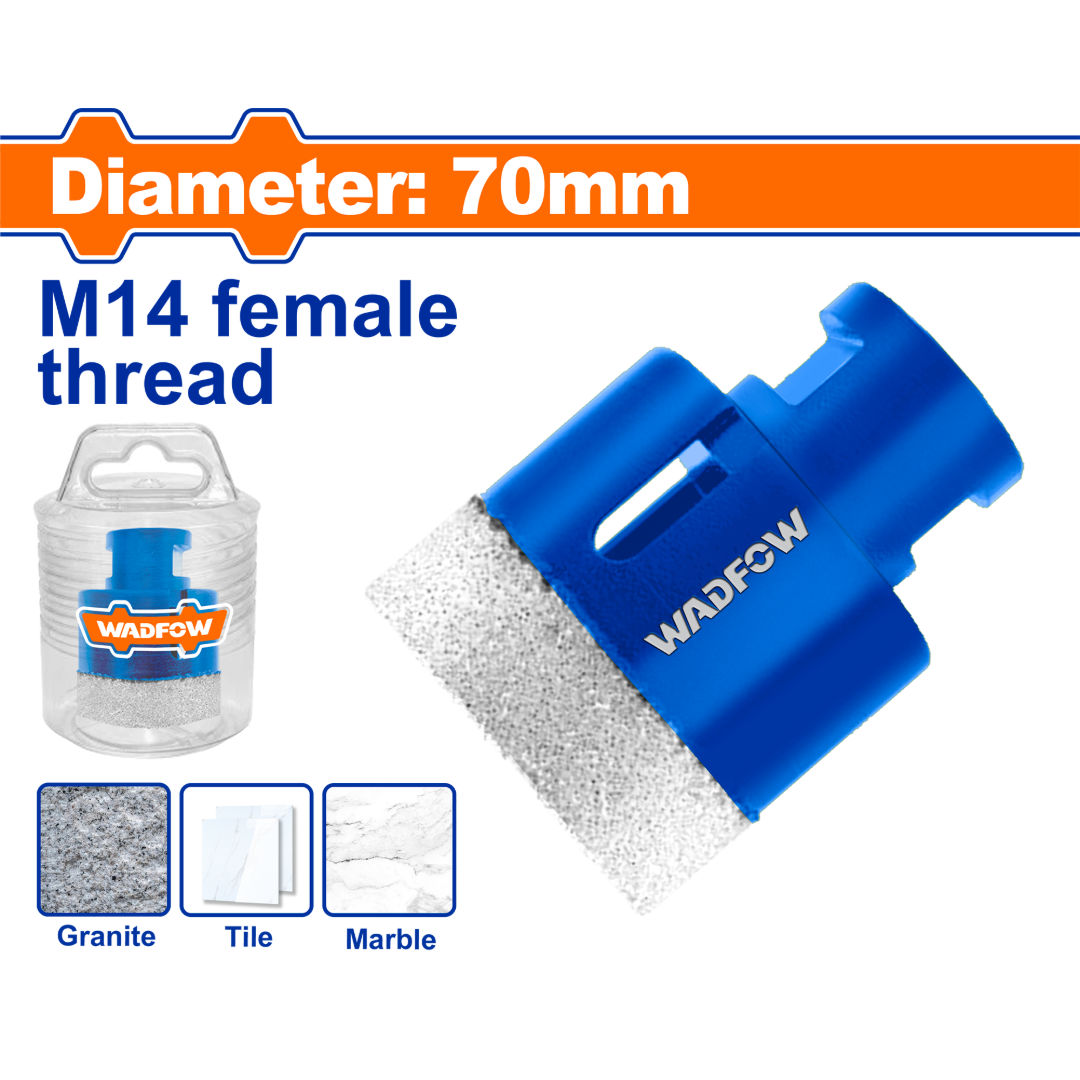 WADFOW Brazed Diamond Core Drill Bit, M14 Female Thread, 10mm Diamond Height, for Tile, Ceramic, Granite, Marble & Stone