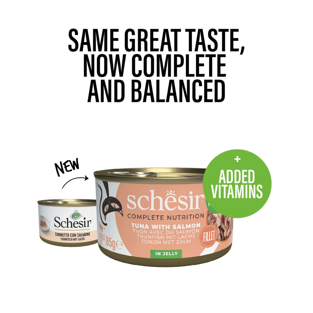 Schesir Complete & Balanced Nutrition Wet Cat Food in Jelly Can, Tuna With Salmon, 85g