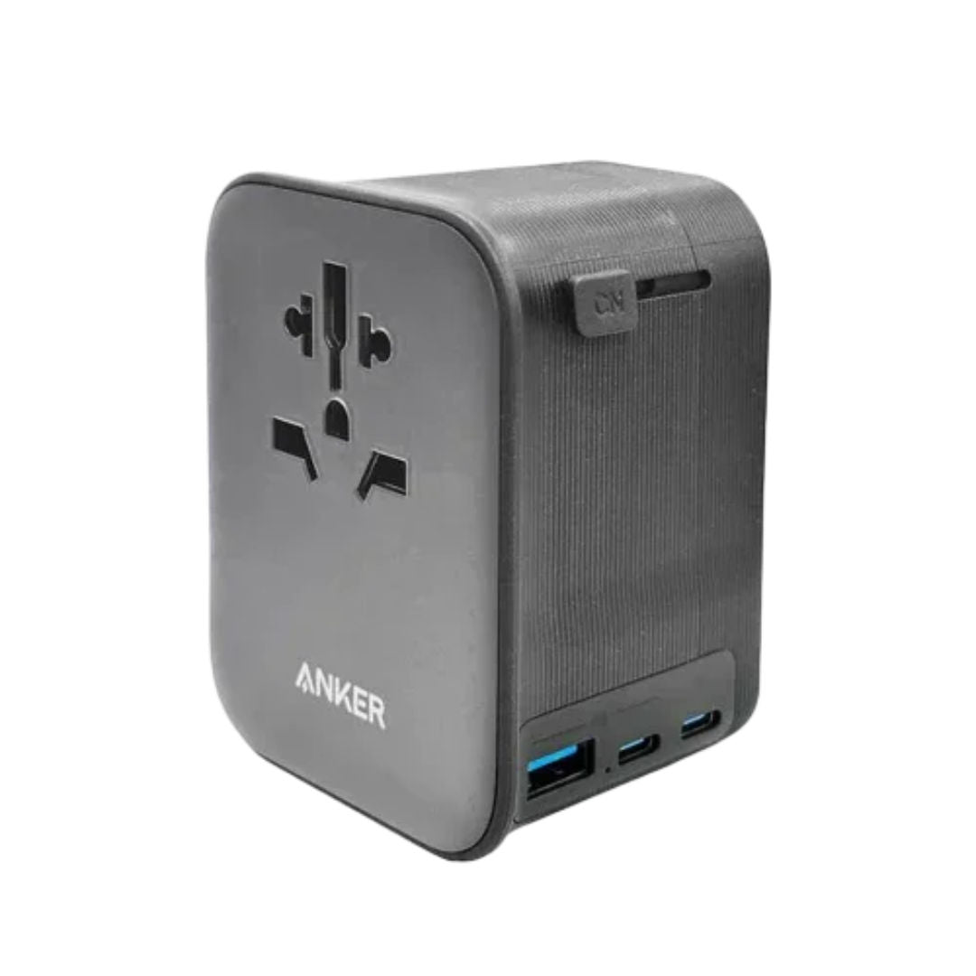 Anker Nano Travel Adapter 4-in-1, 65W Fast Charging, USB-C, USB-A & AC Outlet, Black