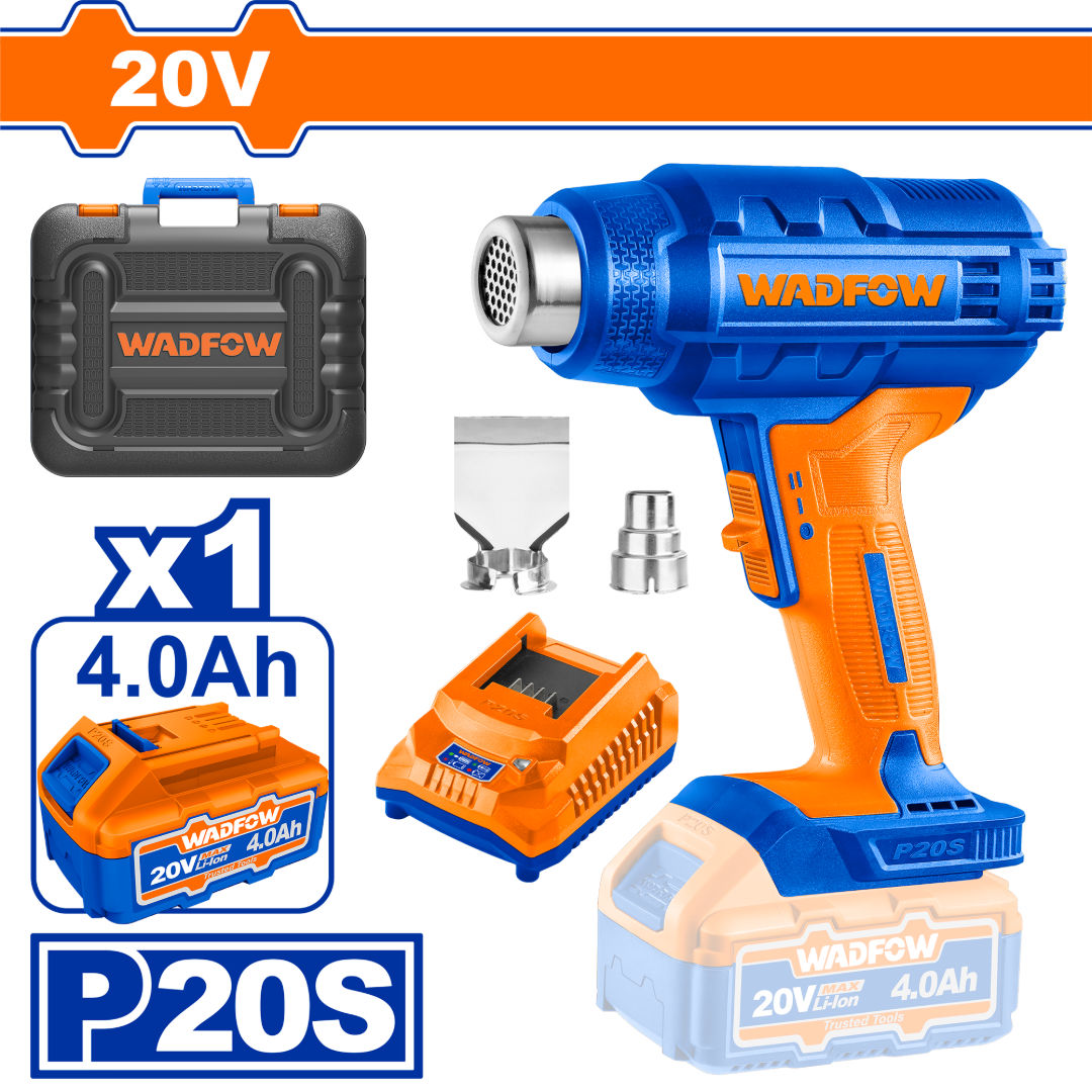 WADFOW Cordless Heat Gun 20V, 300/550°C, 100/200 L/min with Battery & Charger