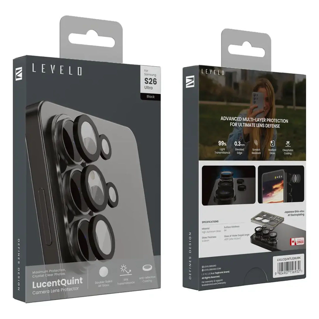 Levelo LucentQuint Camera Lens Protector For Samsung S26 Ultra, Black