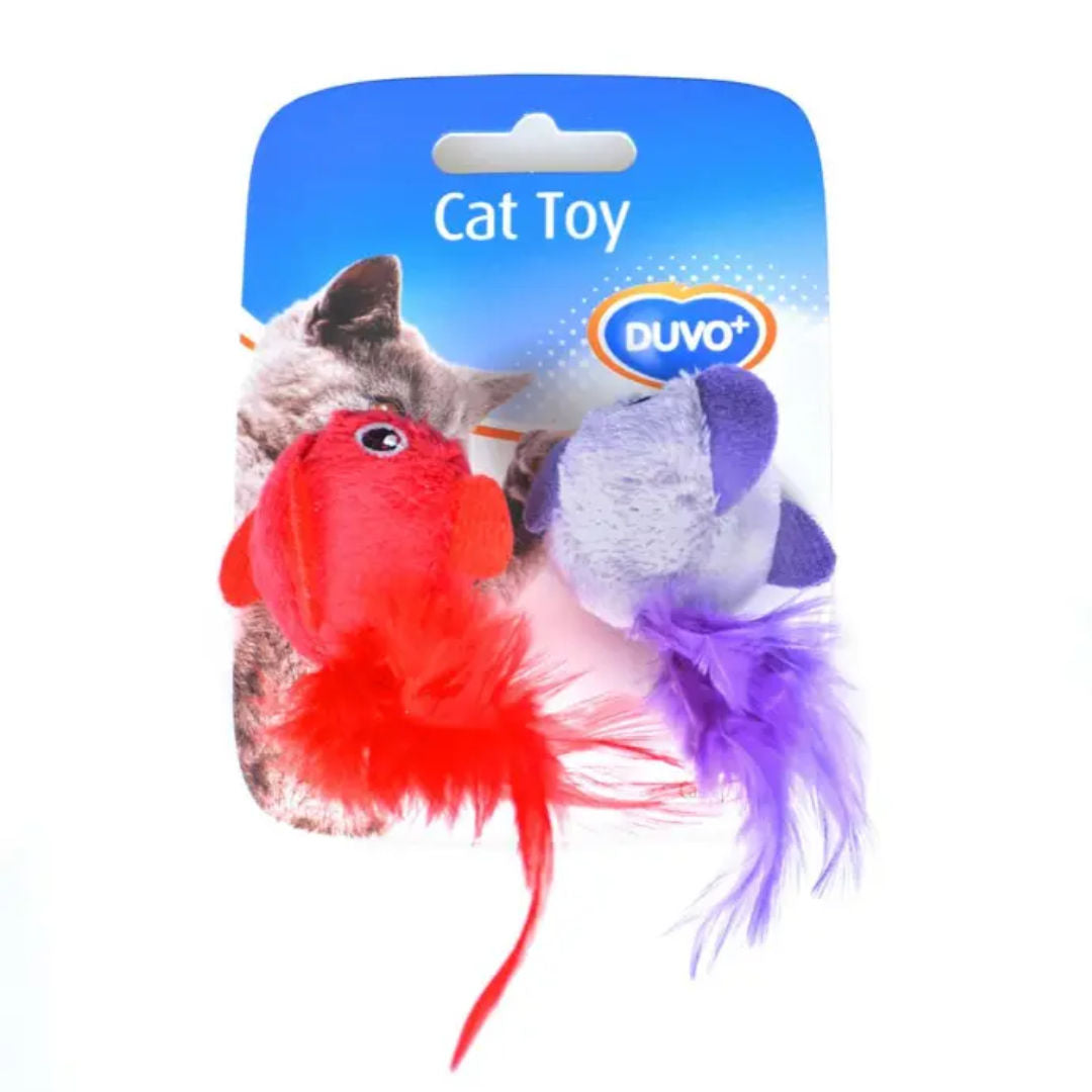 Duvo+ Assortment Birds with Feather Cat Toy, Red/Purple, 13x10x3.5cm, 2-Pieces