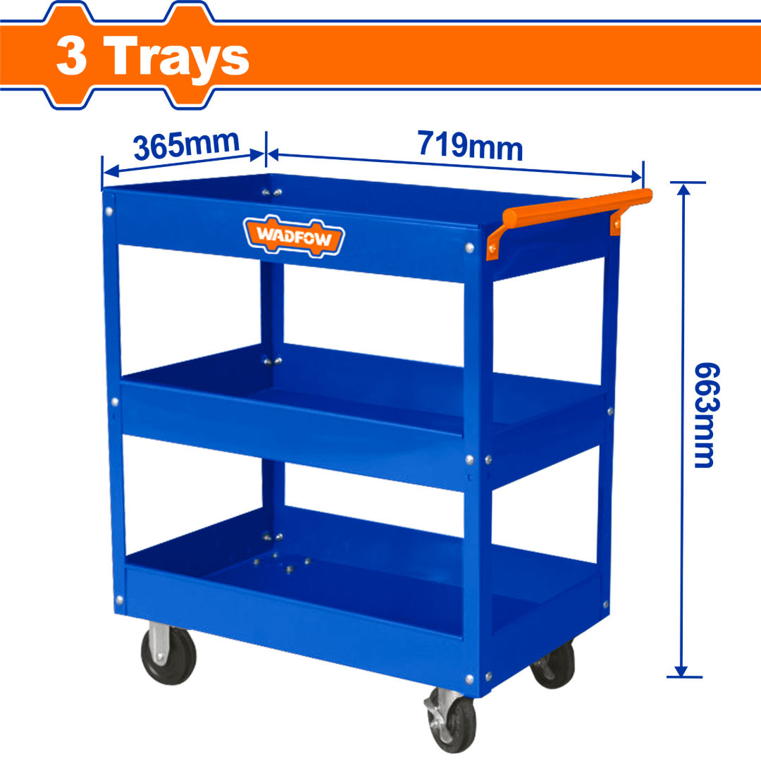 WADFOW 3-Tray Tool Cart, Steel, 719x365x663 mm with Casters