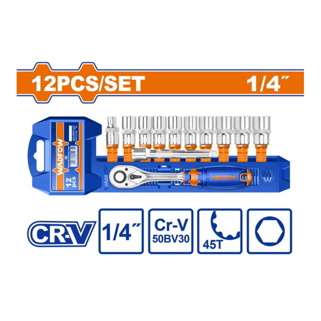 WADFOW 12 Pieces Socket Set, Chromed Plated