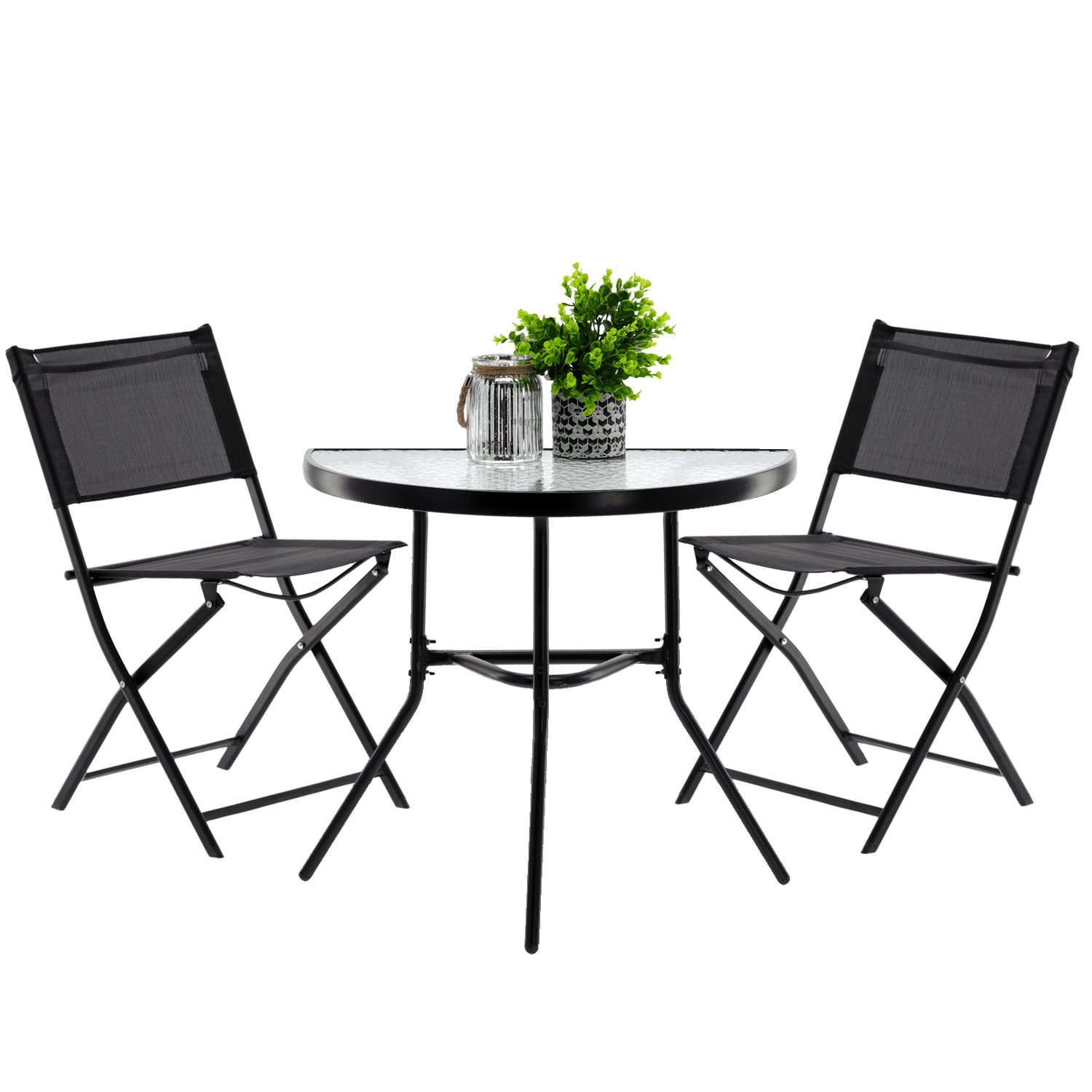 TNC Outdoor Furniture Set - 2 Folding Chairs & Semi‑Circular Table, TC‑22017