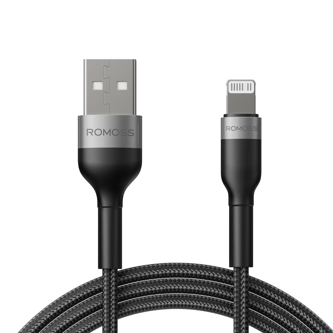 Romoss USB-A To Lightning Data Charging Nylon Braided Cable, 2.4A, Black